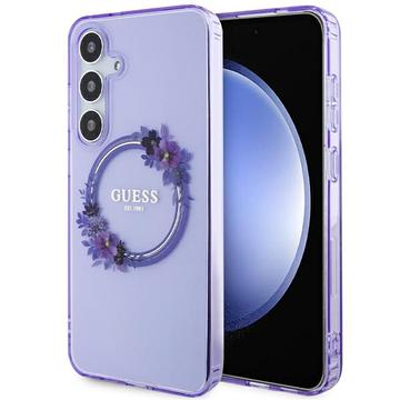Samsung Galaxy S24 Guess IML Flowers Wreath hoesje MagSafe Compatibel Paars