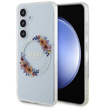 Samsung Galaxy S24 Guess IML Flowers Wreath hoesje MagSafe Compatibel Transparant