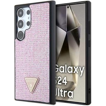 Samsung Galaxy S24 Ultra Guess Rhinestones Triangle Metal Logo Case Pink