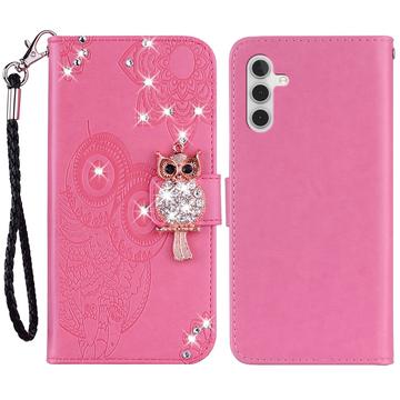 Samsung Galaxy S24+ Uil Strass Portemonnee Hoesje Hot Pink