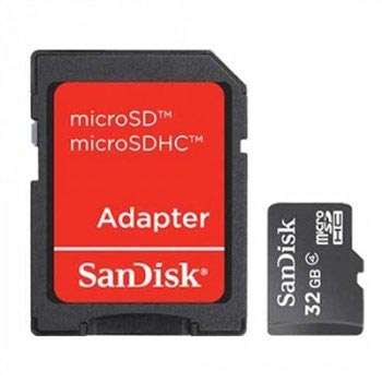 Geheugenkaart Sandisk Micro SDHC 32Gb + foto adapter zwart