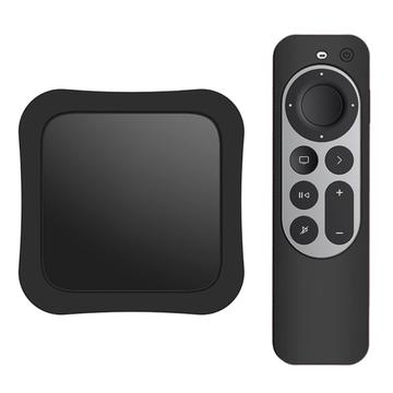 Set-top box + afstandsbediening Silicone Anti-drop beschermhoezen Set voor Apple TV 4K 2021 Zwart