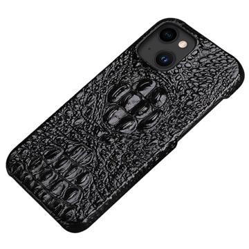 Luxury Crocodile iPhone 14 Plus Leren Gecoate Case Zwart