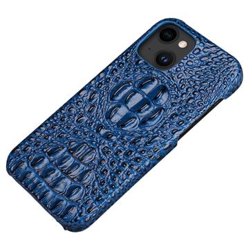 Luxury Crocodile iPhone 14 Plus Leren Gecoate Case Blauw