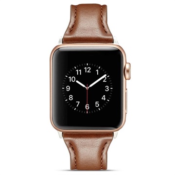 Apple Watch Series Ultra 2/Ultra/9/8/SE (2022)/7/SE/6/4/3/2/1 Slanke leren band - 49mm/45 mm/44 mm/42 mm - Koffie