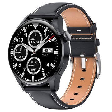 Smartwatch met Leren Band M103 iOS-Android (Geopende verpakking Uitstekend) Zwart