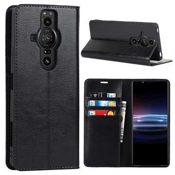 Sony Xperia Pro-I Wallet Leren Hoesje met Standaard Zwart
