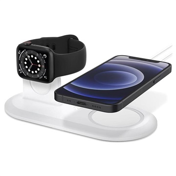 Spigen MagFit Duo Opladen Dock voor Apple MagSafe, Apple Watch Wit