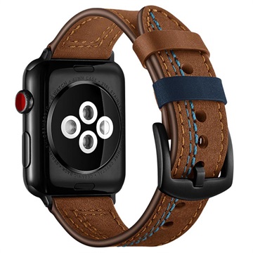 Apple Watch Series 9/8/SE (2022)/7/SE/6/5/4/3/2/1 Gestikte Leren Band - 41mm/40mm/38mm - Bruin
