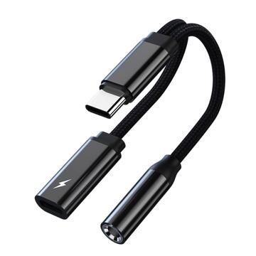 TIANSTON T31 Voor iPhone 15 Type-C Man tot 3,5 mm + Type-C Vrouwelijke Hoofdtelefoon Adapter Splitter kabel
