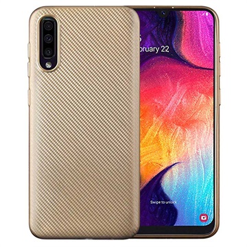 Samsung Galaxy A50 Tpu Case Carbon Fiber Goud huismerk kopen in de aanbieding