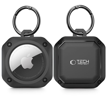 Tech-Protect Rough Pro Apple AirTag Siliconen Hoesje met Sleutelhanger Zwart