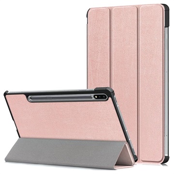 Tri-Fold Series Samsung Galaxy Tab S7 FE Smart Folio Case Rose Gold