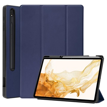 Tri-Fold Series Samsung Galaxy Tab S8+ Smart Folio Case Donkerblauw