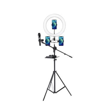 UN-700 10'' LED Ring Light met statief Sound Card Tray en 3 telefoonhouders voor selfie YouTube Vide