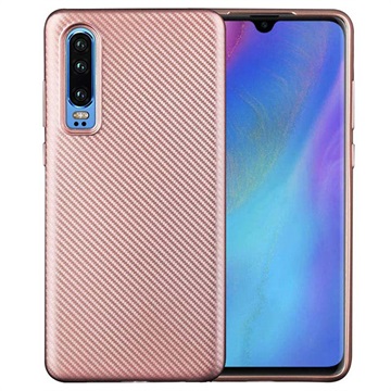 Huawei P30 Ultra Dunne Tpu Case Carbon Fiber Rose Gold huismerk kopen in de aanbieding