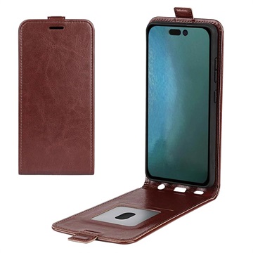 iPhone 14 Pro Vertical Flip Case met Kaartsleuf Bruin
