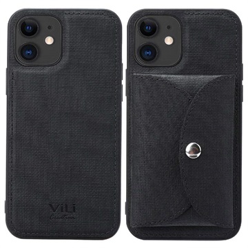 Vili T iPhone 12-12 Pro Hoesje met Magnetische Portemonnee Zwart