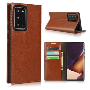 Samsung Galaxy Note20 Ultra Leren Wallet Hoesje met Statief Bruin