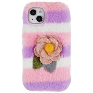 3D Plush Harige winter iPhone 14 Plus TPU Hoesje Roze Roos