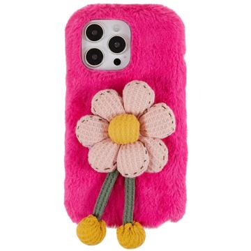 3D Plush Harige winter iPhone 14 Pro TPU Hoesje Fel roze bloemen