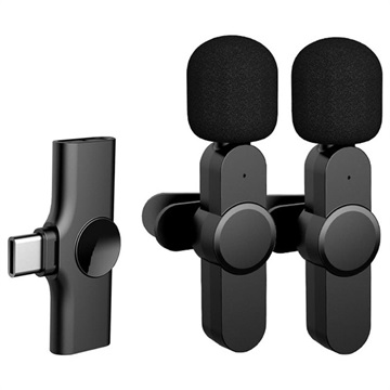 Draadloze lavalier-clip-on microfoon voor smartphone USB-C zwart