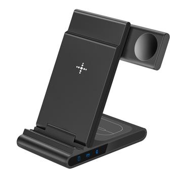 X1 3-in-1 opvouwbare draadloze oplader voor iPhone-iWatch-AirPods Draagbare snellader zwart