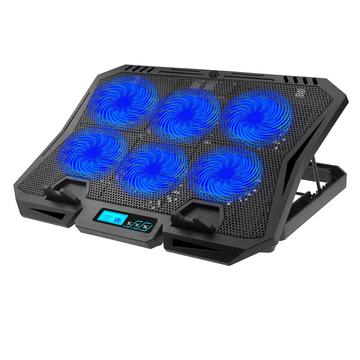 X6A 7-Gear Hoogte Laptop Koelpad 6-Ventilator Radiator Notebook Koeler Stand met Beeldscherm Blauw L