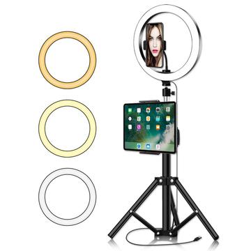 YINGNUOST 26cm Dimbare LED Ring Light ABS +PC Selfie Fill Light met 2.1m statief voor make-up video-