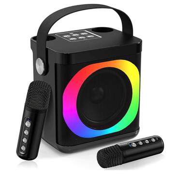 YS307 Home Karaoke Bluetooth Speaker RGB Licht Luidspreker met 2 Microfoons Zwart