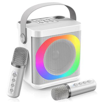 YS307 Home Karaoke Bluetooth Speaker RGB Licht Luidspreker met 2 Microfoons Zilver