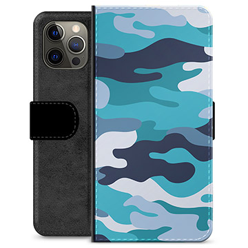 iPhone 12 Pro Max Premium Wallet Case Blauw Camouflage