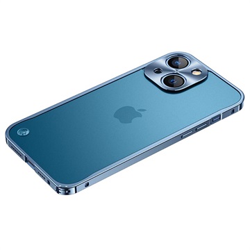 iPhone 13 metalen bumper met achterkant van gehard glas blauw