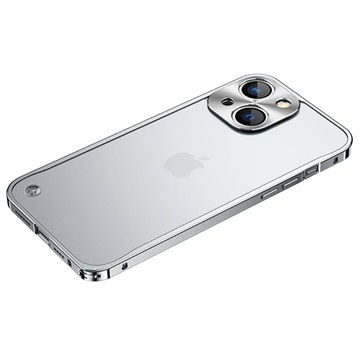 iPhone 13 metalen bumper met achterkant van gehard glas zilver
