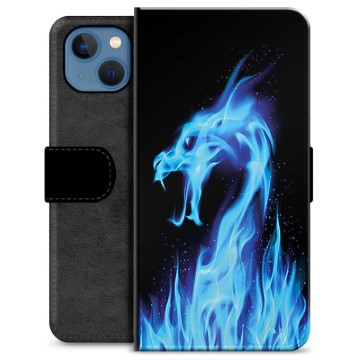 iPhone 13 Premium Wallet Case Blue Fire Dragon