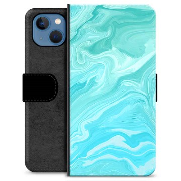 iPhone 13 Premium Wallet Case Blauw Marmer