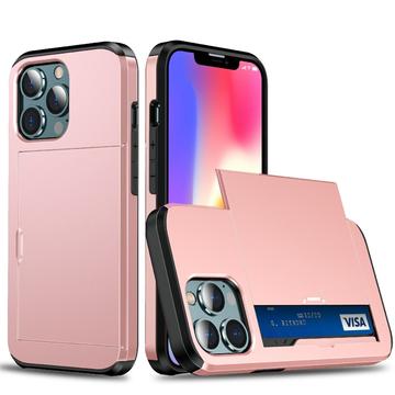 iPhone 13 Pro Max Hybrid Case with Sliding Card Slot Rose Gold
