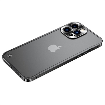 iPhone 13 Pro Max metalen bumper met achterkant van gehard glas zwart
