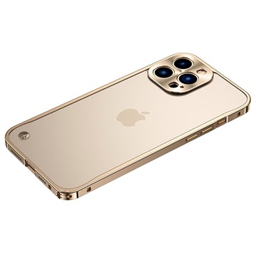 iPhone 13 Pro Max metalen bumper met achterkant van gehard glas goud
