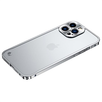 iPhone 13 Pro Max metalen bumper met achterkant van gehard glas zilver