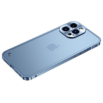 iPhone 13 Pro metalen bumper met achterkant van gehard glas blauw