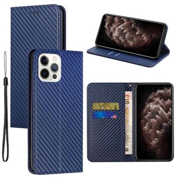 iPhone 14 Pro Wallet Case Carbon Fiber Blauw