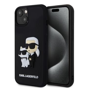 iPhone 15 Karl Lagerfeld 3D-rubber Karl & Choupette NFT hoesje Zwart