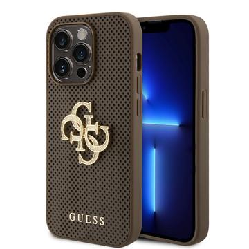 iPhone 15 Pro Guess Geperforeerd 4G Glitter Logo Cover Taupe