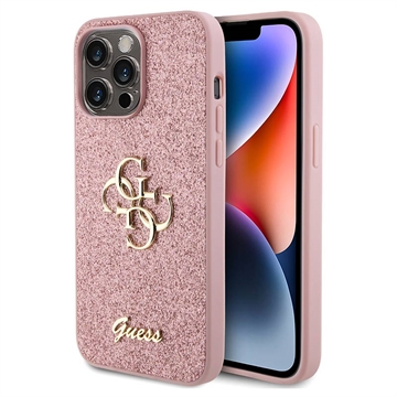 iPhone 15 Pro Max Guess Fixed Glitter 4G Metal Logo Cover Roze