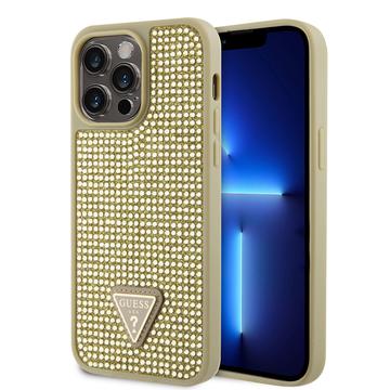 iPhone 15 Pro Max Guess Rhinestones Triangle Metal Logo Case Gold