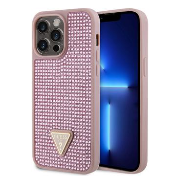 iPhone 15 Pro Max Guess Rhinestones Triangle Metal Logo Case Pink
