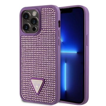 iPhone 15 Pro Max Guess Rhinestones Triangle Metal Logo Case Purple