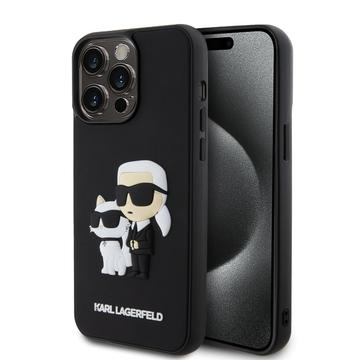 iPhone 15 Pro Max Karl Lagerfeld 3D rubberen Karl & Choupette NFT hoesje Zwart