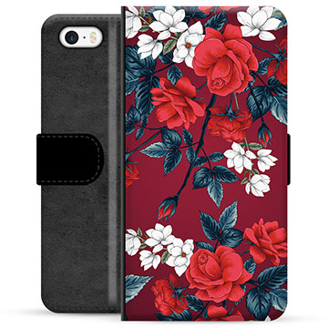 iPhone 5-5S-SE Premium Portemonnee Hoesje Vintage Bloemen